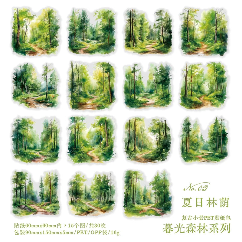 JIANQI 30sheets Ins Landscape Material Stickers Scrapbooking Junk Journal Creative Stationery DIY Deco Stickers School Supplies
