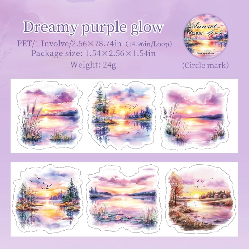 JIANQI 65mm*2m Sunset Landscape Tapes DIY Scrapbooking Decor Photo Album Collage Journalling Materials Aesthetics Stickers