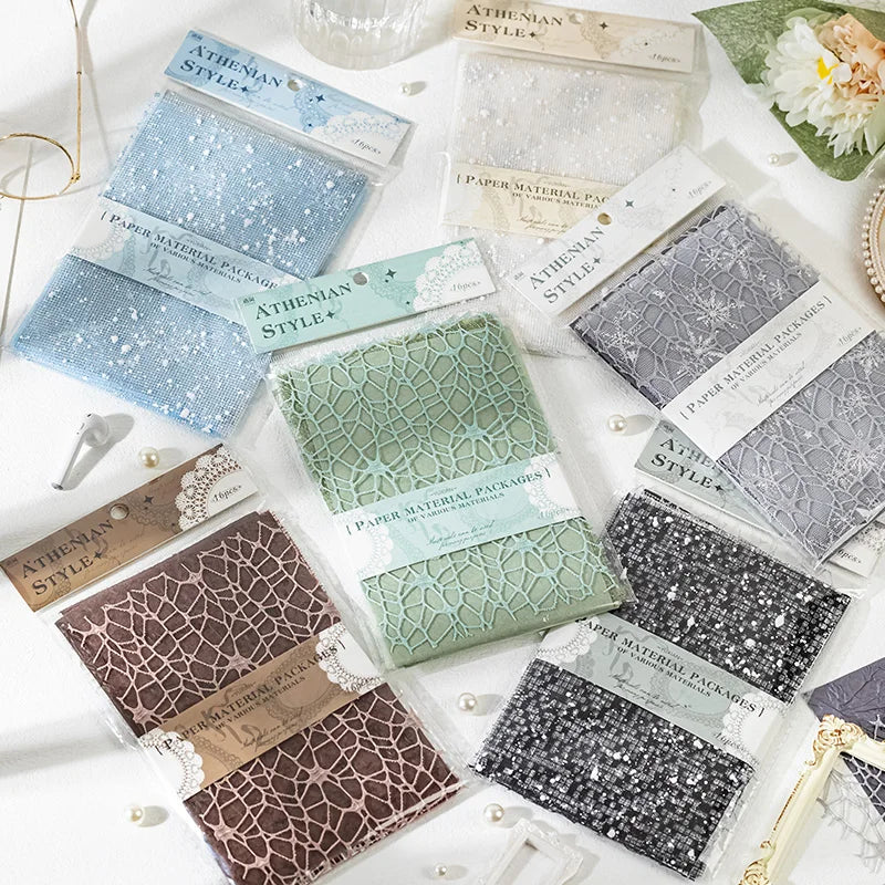 16pcs Vintage Mixed materials Lace paper Scrapbook Materials DIY Photo Album Collage Journal Creative Stationery Material paper