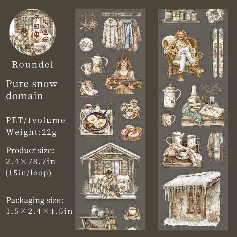 JIANQI 60mm*2m Winter girl PET Tapes Collage Stickers Decor Junk Journal Masking Tape DIY Scrapbook Aesthetic Sticker Stationery