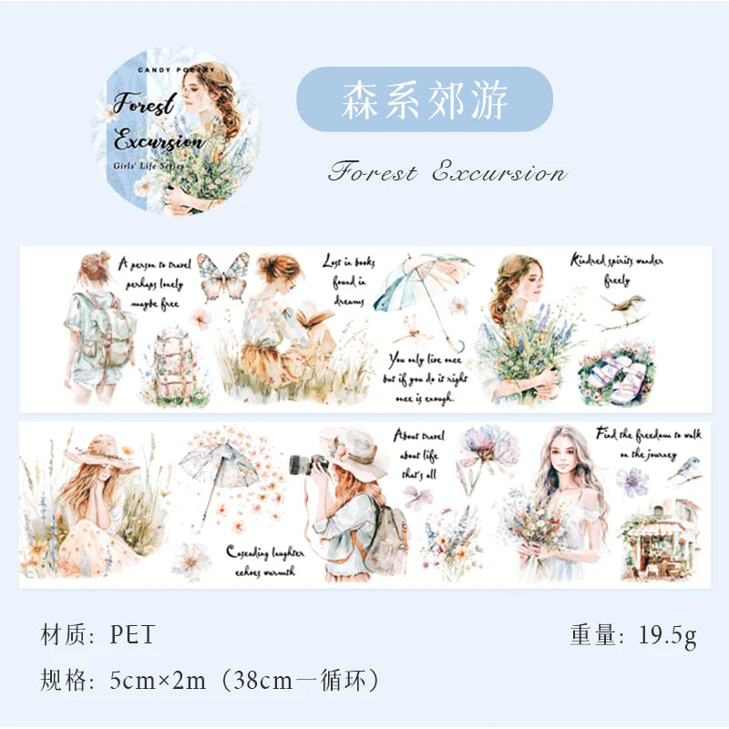 JIANQI 5cm*2m Girl's Daily Life Tapes Decor Junk Journal DIY Scrapbooking School Supplies Collage Stationery Tapes