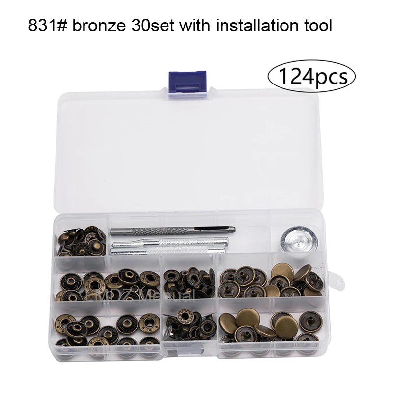 Leathercraft Metal Snaps for Clothes Garment Fasteners Button Snap Press Studs with Installation Tools Kits for Shoes