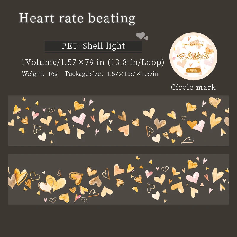 JIANQI 40mm*2m Decoration Adhesive Tape love heart PET Tapes Masking Tapes stickers Aesthetic Stationery Scrapbook Supplies