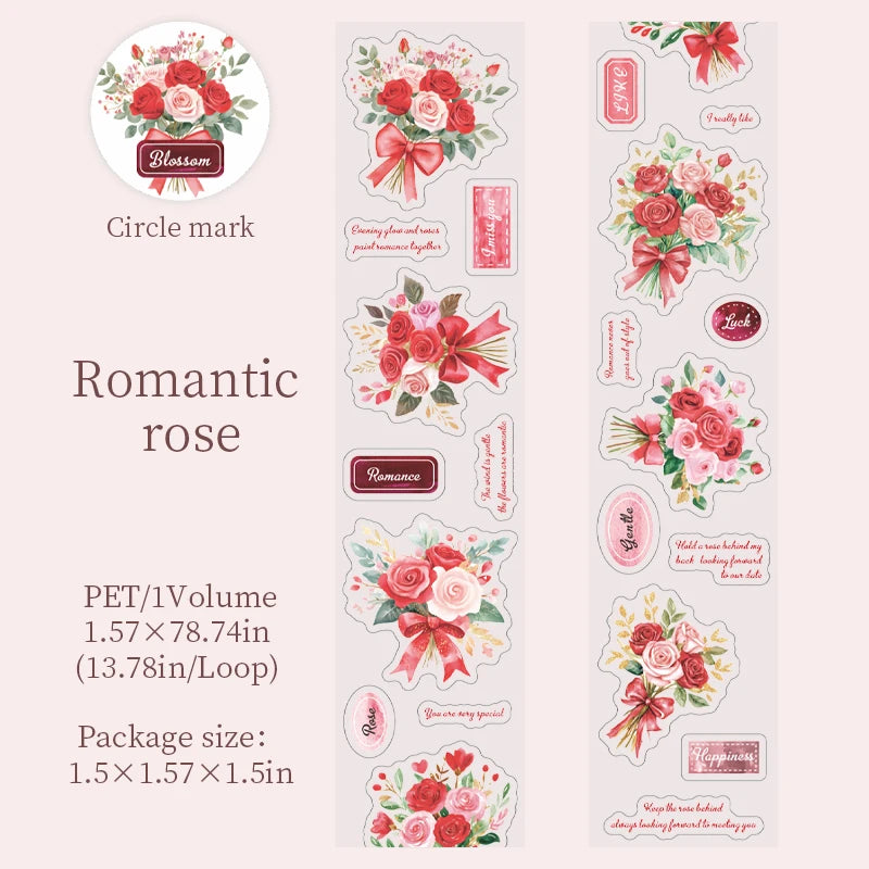 1 roll Flowers in full bloom PET Decorate Adhesive Tape Retro Plant Masking Washi Tape Scrapbooking Stickers Label Stationery