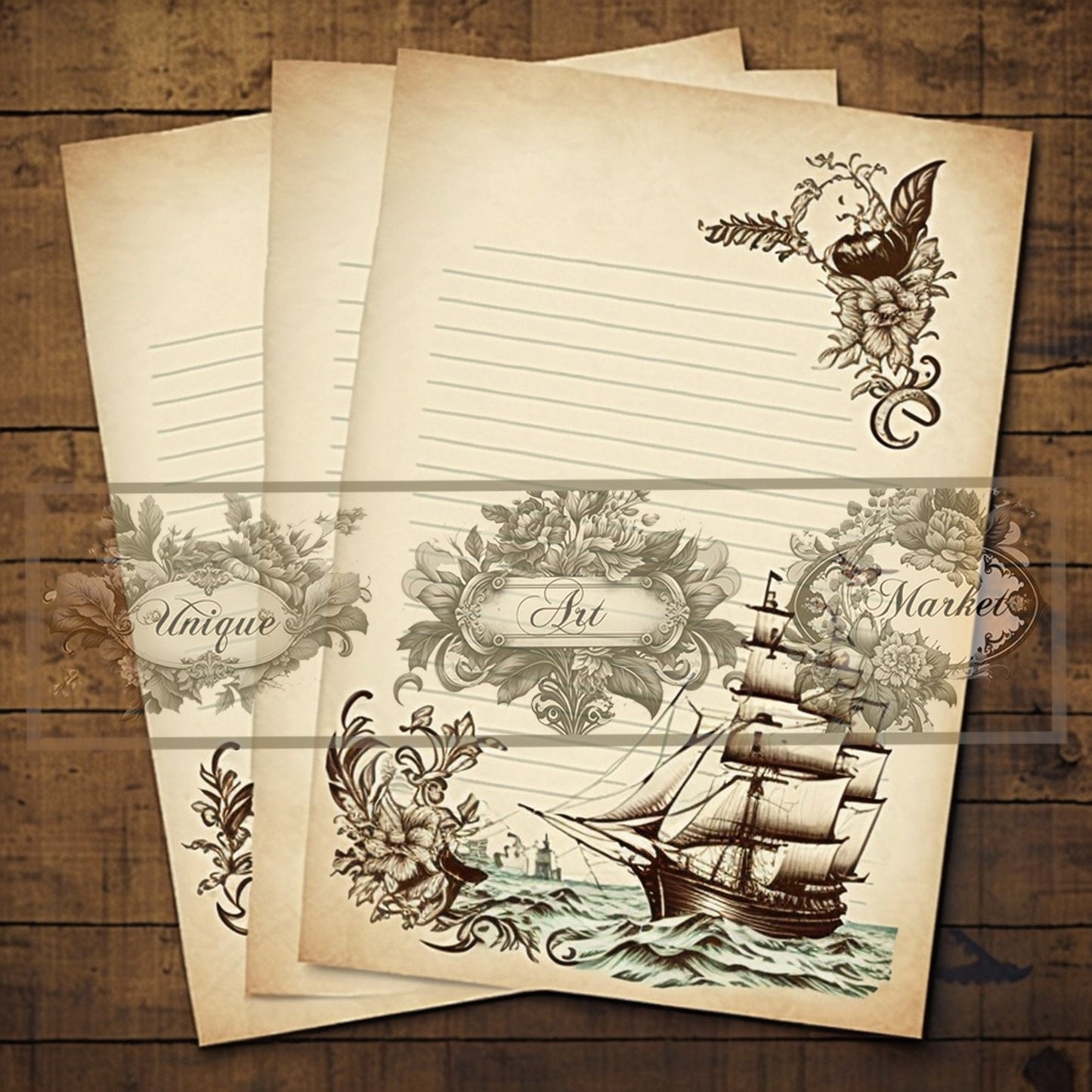 junk journal Vintage paper ship nine Piece Printable Original Notepaper Set Vintage sea Ephemera Set 1 Western Horse paper scrapbooking old.
