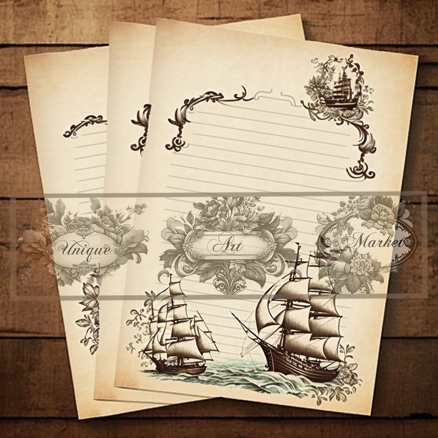 junk journal Vintage paper ship nine Piece Printable Original Notepaper Set Vintage sea Ephemera Set 1 Western Horse paper scrapbooking old.