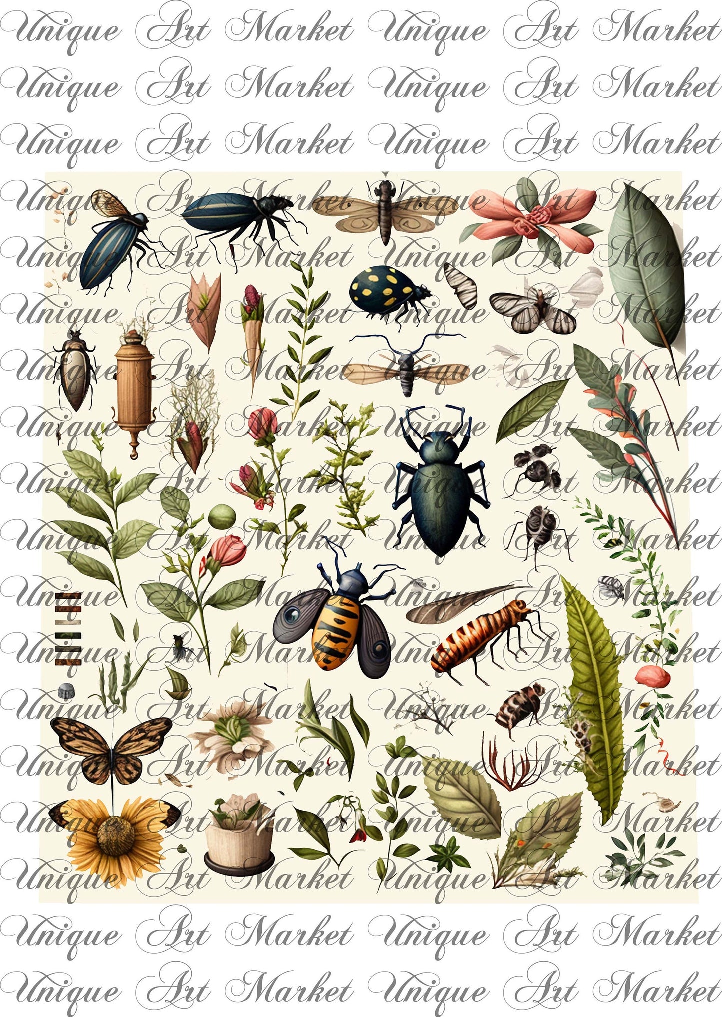 Junk Journal Kit, Fussy Cut, Bird, Bees, Bug, Beekeeper, Printable, Easter, Spring, Egg, Cricut, Ephemera, UniqueArtMarkt , Digital Download