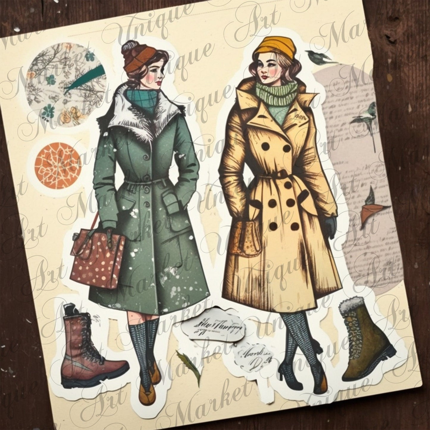 Fussy Cut Vintage fashion women ladies ephemera, printable, Australasian Sketcher Melbourne , PNG images, junk journaling, fussy cut, kit