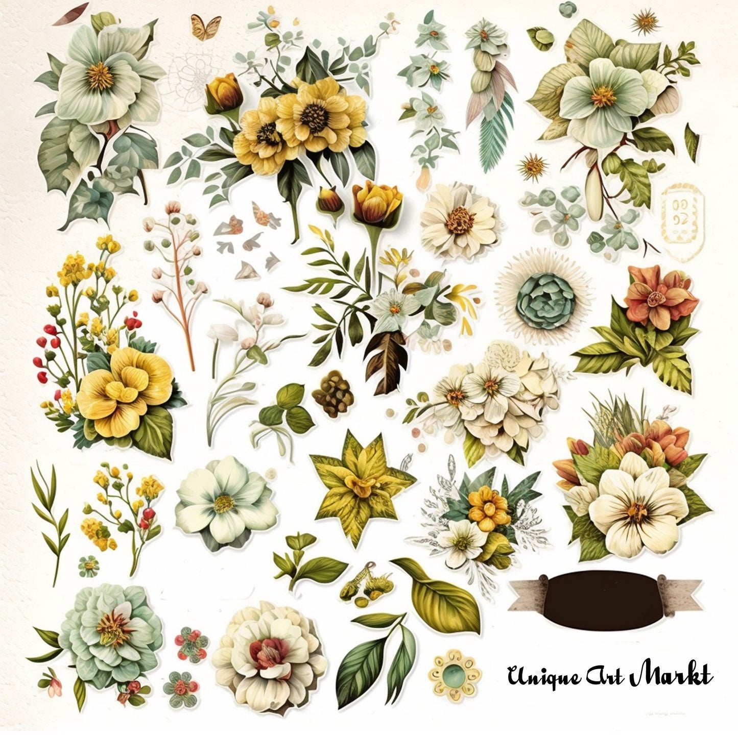Fussy Cut Flowers Mega Pack, +1000 Digital Fussy Cut Flower psc, vintage, Digital Flowers, Printable Flowers, flower Ephemera junk Journal