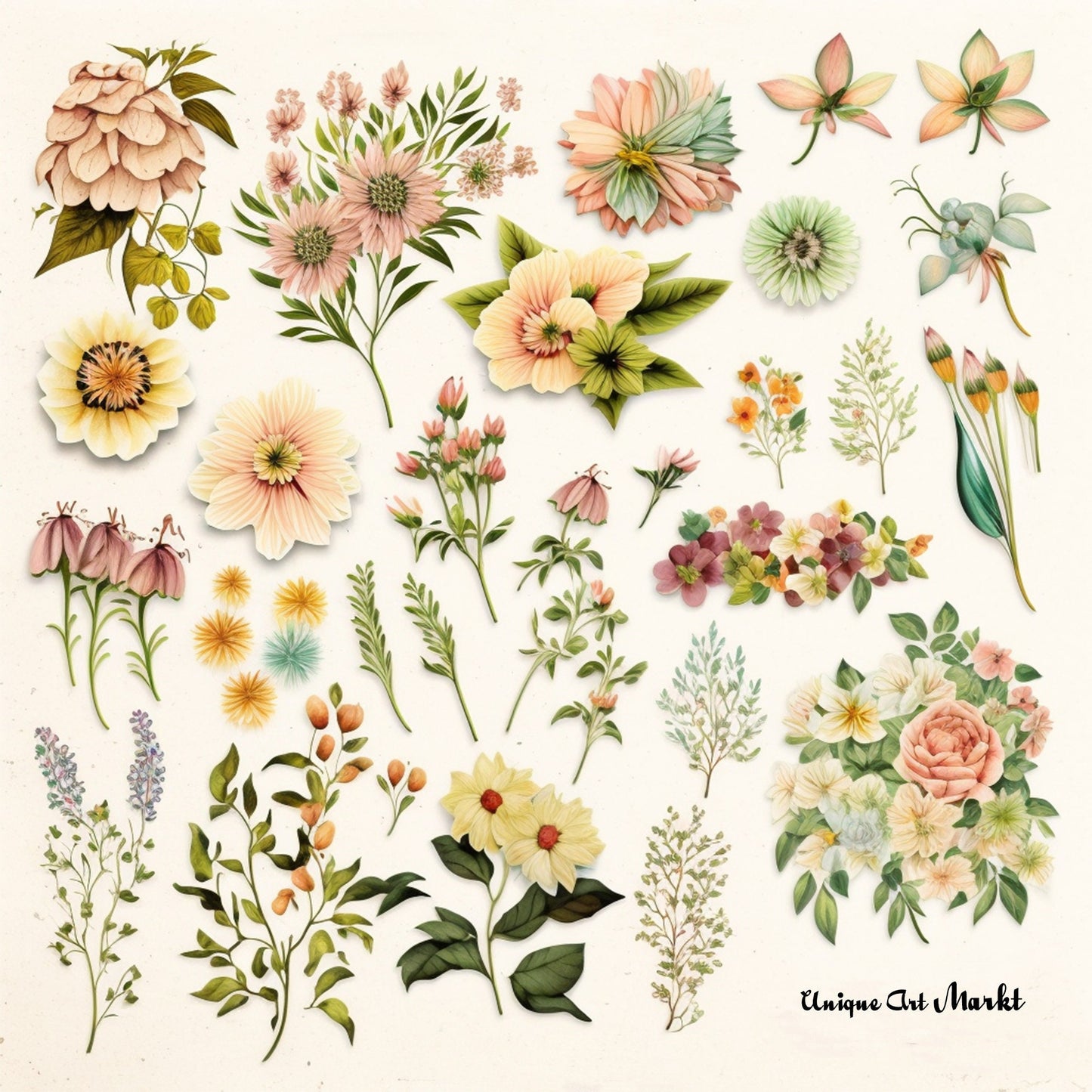 Fussy Cut Flowers Mega Pack, +1000 Digital Fussy Cut Flower psc, vintage, Digital Flowers, Printable Flowers, flower Ephemera junk Journal