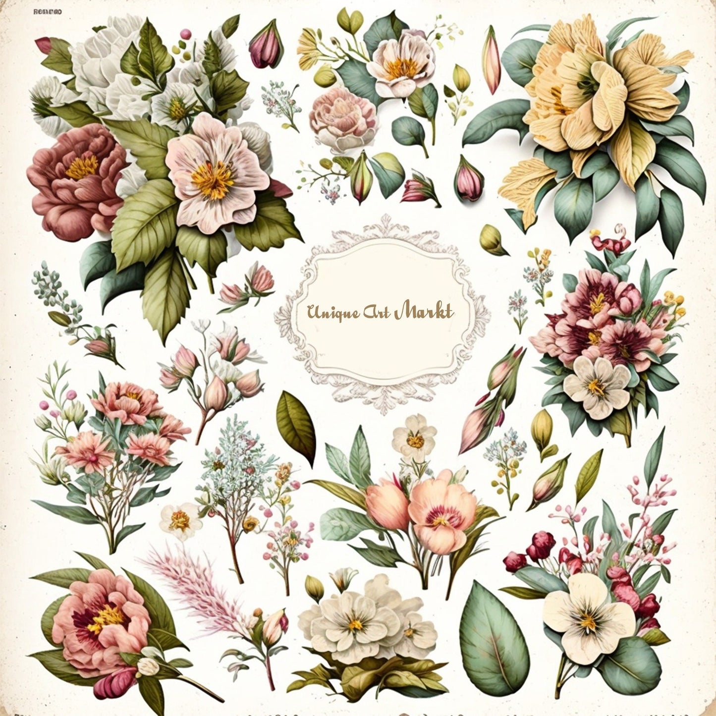 Fussy Cut Flowers Mega Pack, +1000 Digital Fussy Cut Flower psc, vintage, Digital Flowers, Printable Flowers, flower Ephemera junk Journal