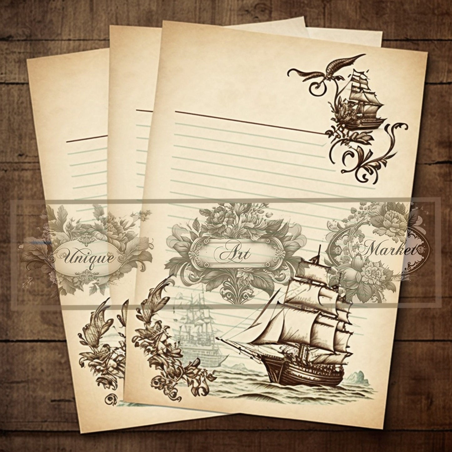 junk journal Vintage paper ship nine Piece Printable Original Notepaper Set Vintage sea Ephemera Set 1 Western Horse paper scrapbooking old.