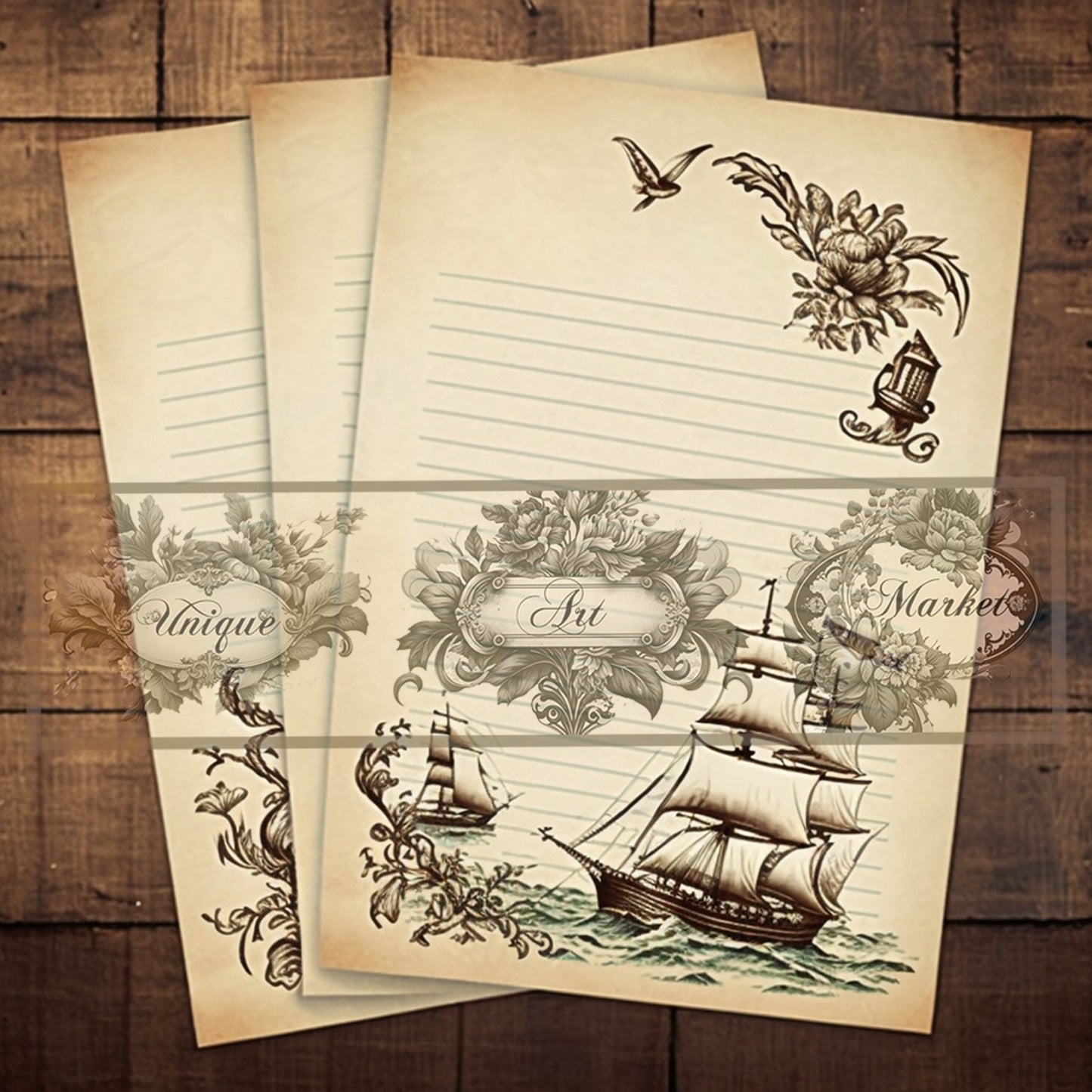 junk journal Vintage paper ship nine Piece Printable Original Notepaper Set Vintage sea Ephemera Set 1 Western Horse paper scrapbooking old.