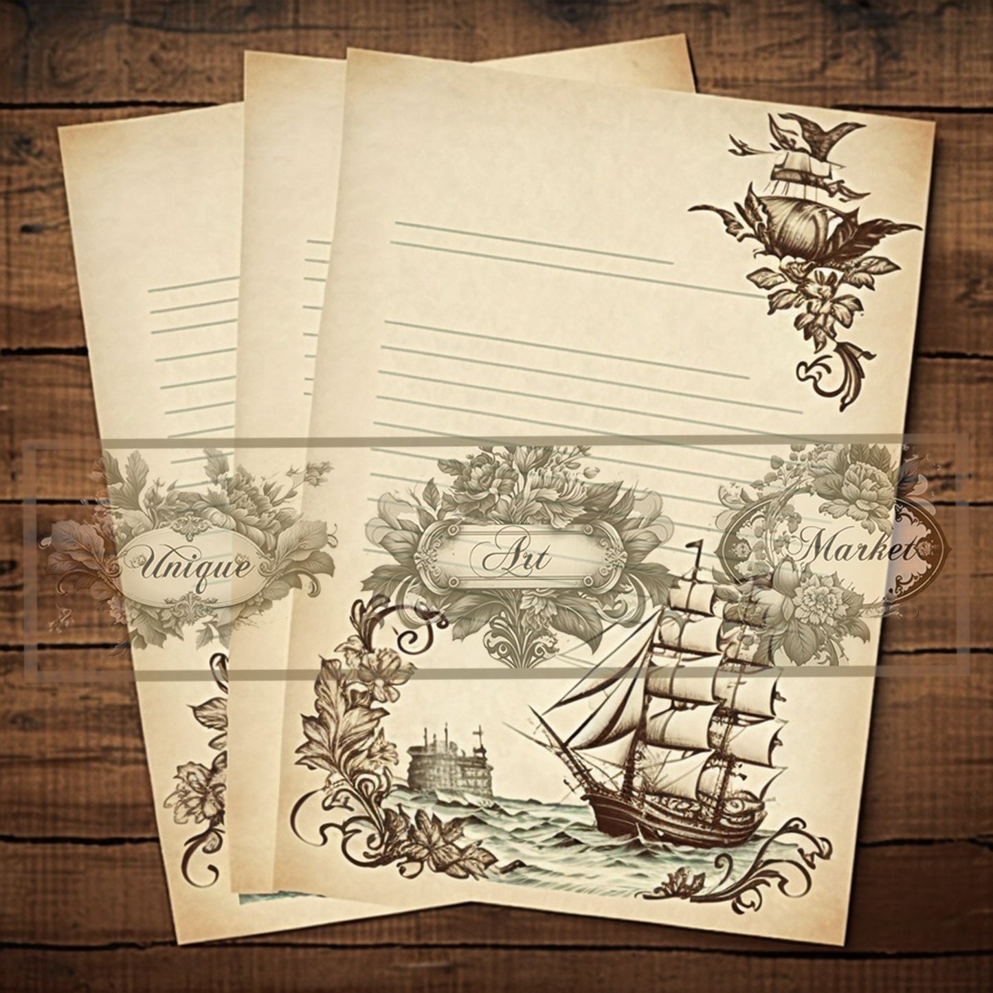 junk journal Vintage paper ship nine Piece Printable Original Notepaper Set Vintage sea Ephemera Set 1 Western Horse paper scrapbooking old.