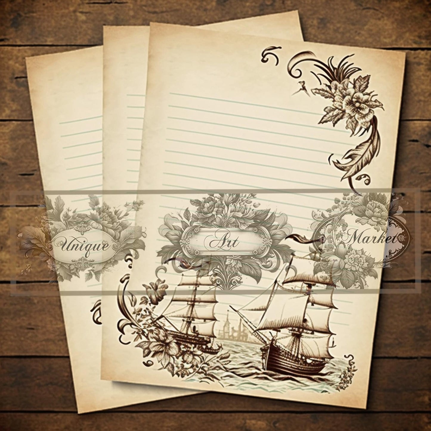 junk journal Vintage paper ship nine Piece Printable Original Notepaper Set Vintage sea Ephemera Set 1 Western Horse paper scrapbooking old.