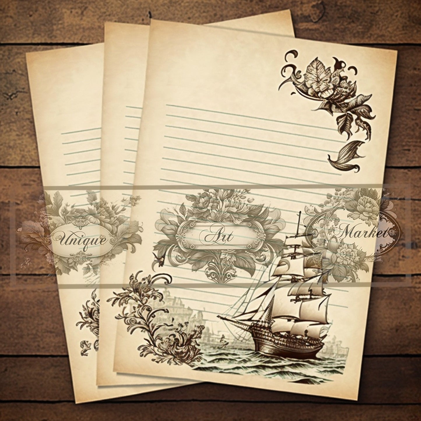 junk journal Vintage paper ship nine Piece Printable Original Notepaper Set Vintage sea Ephemera Set 1 Western Horse paper scrapbooking old.