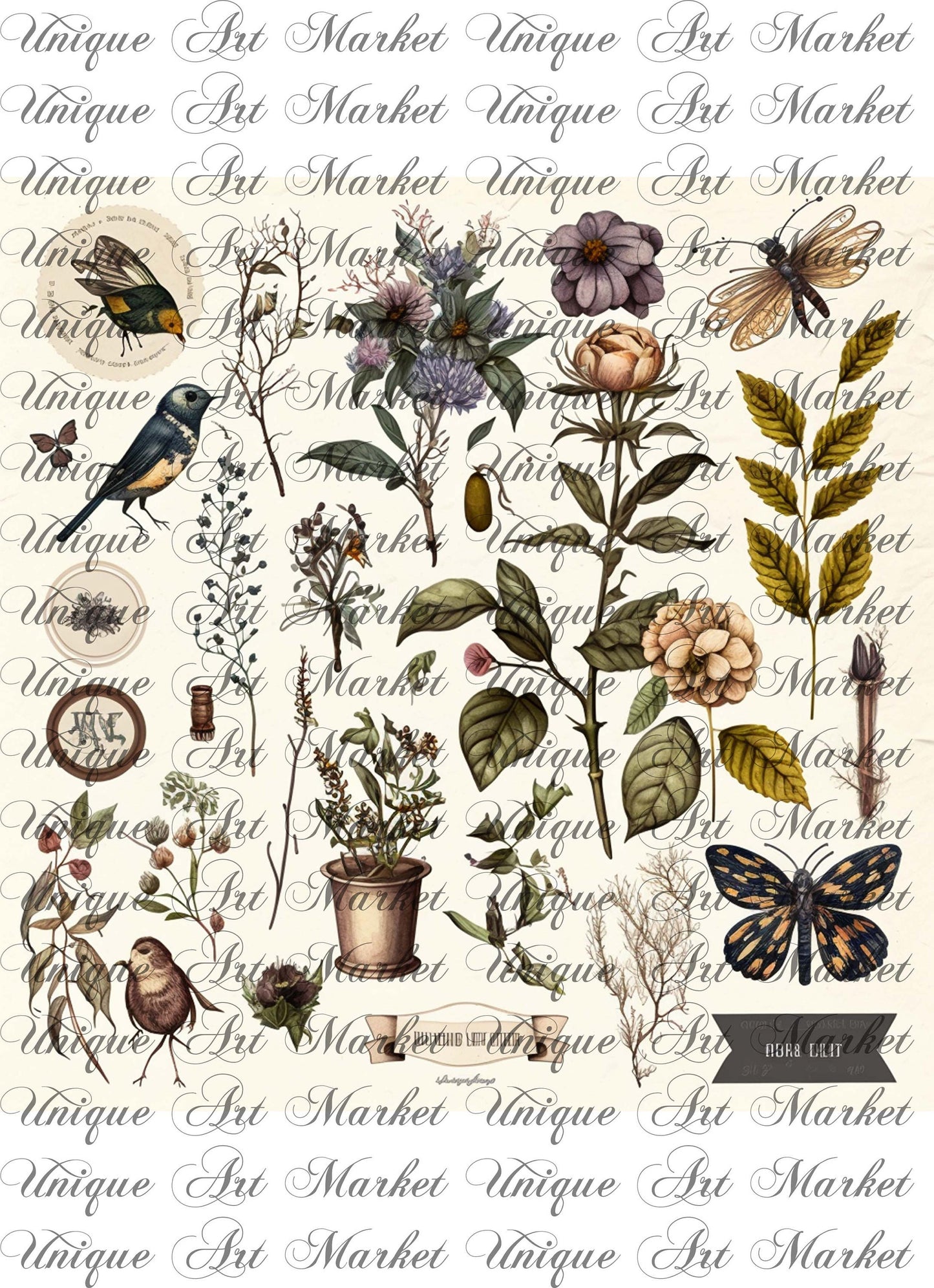 Junk Journal Kit, Fussy Cut, Bird, Bees, Bug, Beekeeper, Printable, Easter, Spring, Egg, Cricut, Ephemera, UniqueArtMarkt , Digital Download
