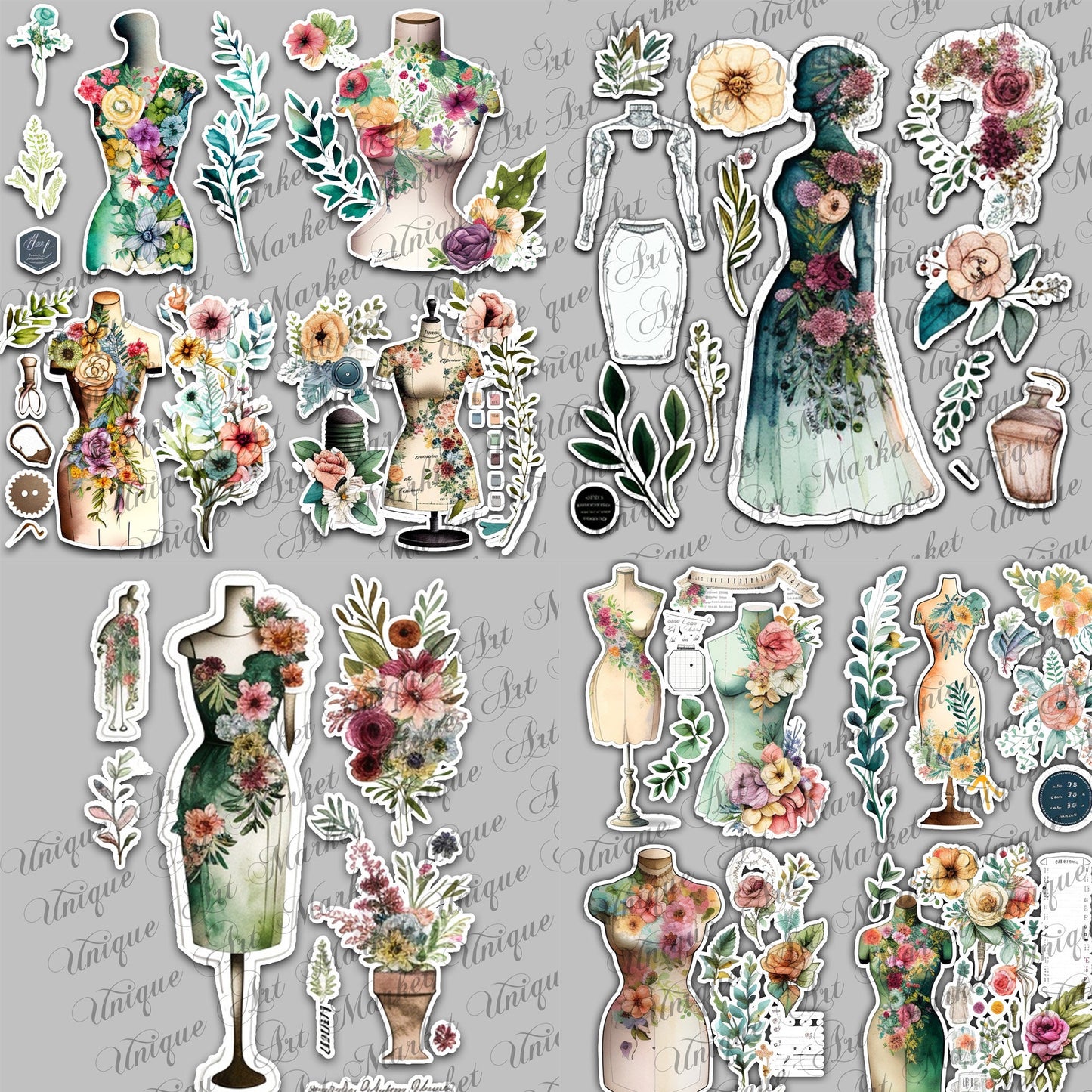 Junk Journal, Sewing, Florals, ADD ON, Kit, Machines, Seamstress, Vintage, Thread, Flowers, UNIQUE , Printable, Digital Download Collage
