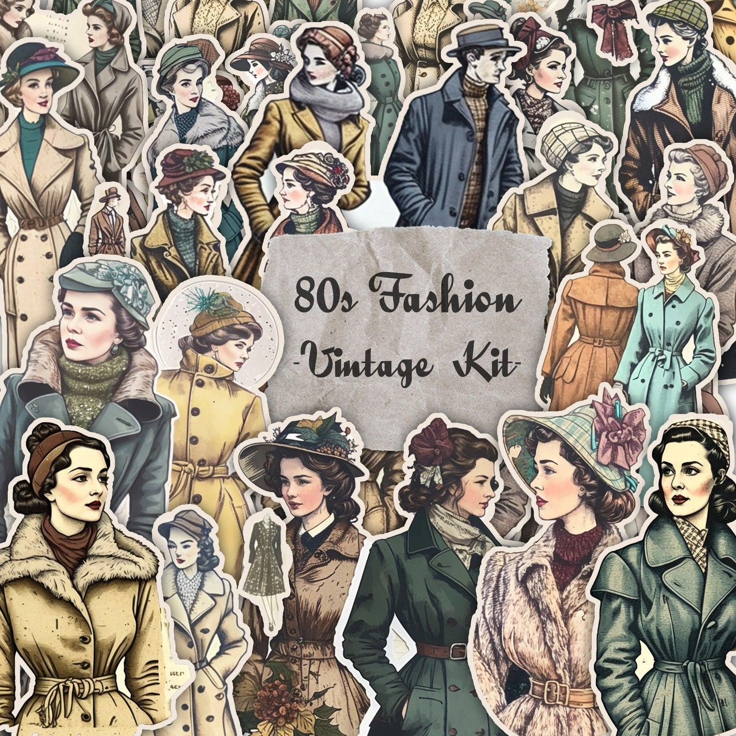 Fussy Cut Vintage fashion women ladies ephemera, printable, Australasian Sketcher Melbourne , PNG images, junk journaling, fussy cut, kit