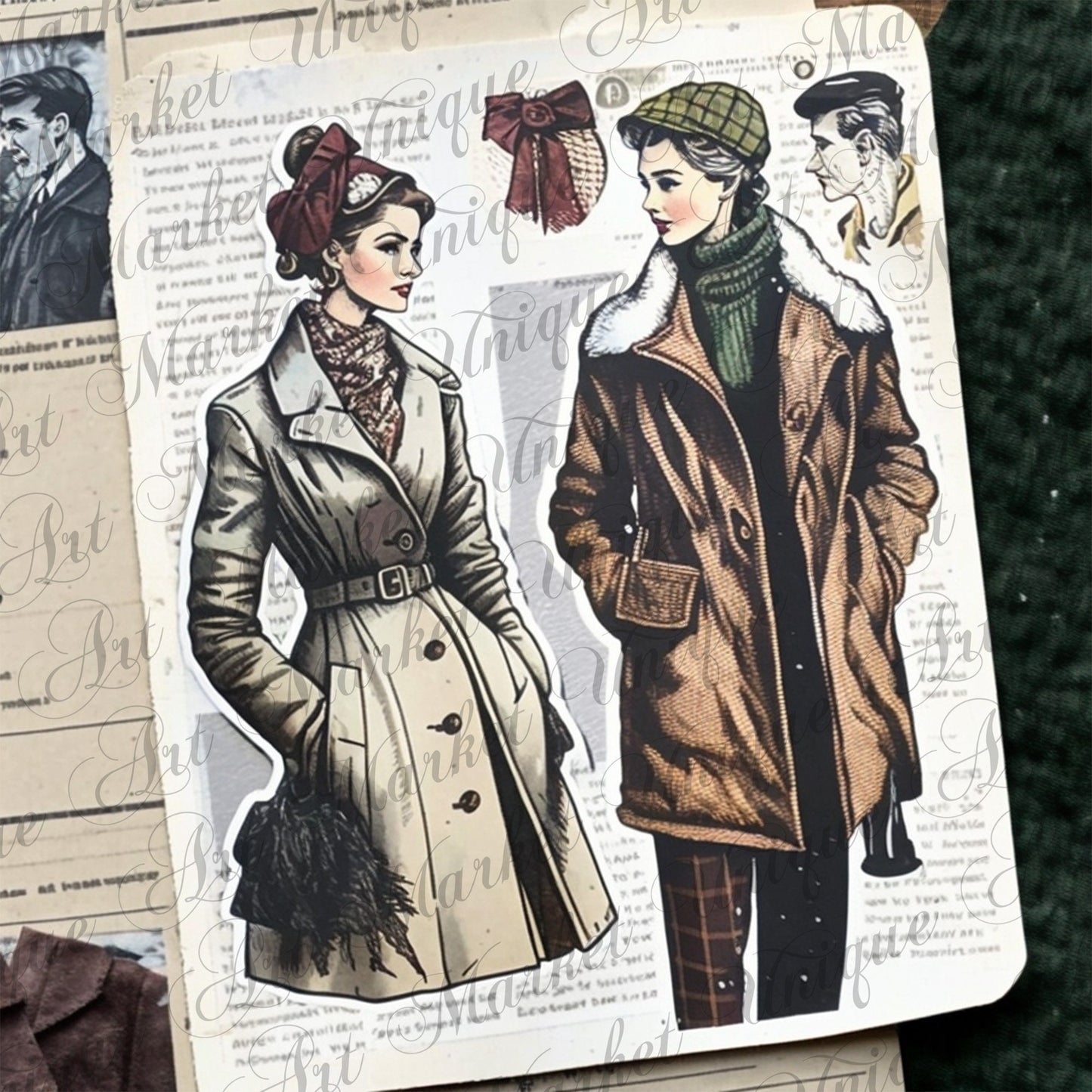 Fussy Cut Vintage fashion women ladies ephemera, printable, Australasian Sketcher Melbourne , PNG images, junk journaling, fussy cut, kit