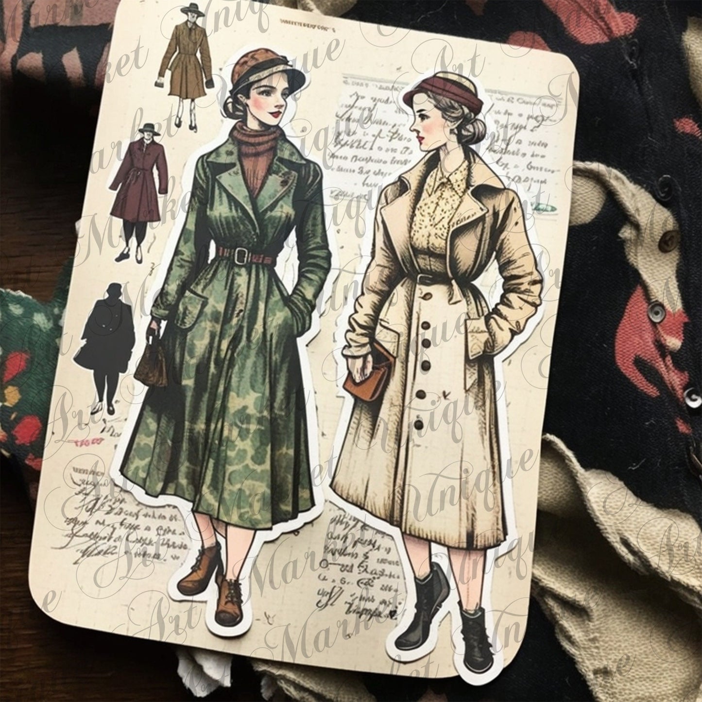 Fussy Cut Vintage fashion women ladies ephemera, printable, Australasian Sketcher Melbourne , PNG images, junk journaling, fussy cut, kit