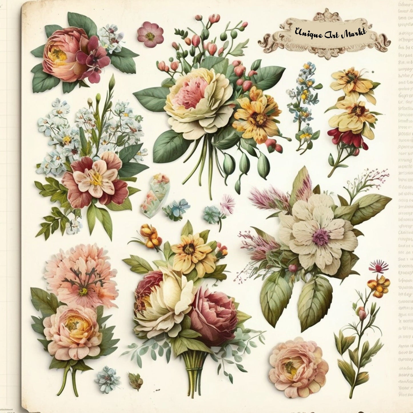 Fussy Cut Flowers Mega Pack, +1000 Digital Fussy Cut Flower psc, vintage, Digital Flowers, Printable Flowers, flower Ephemera junk Journal