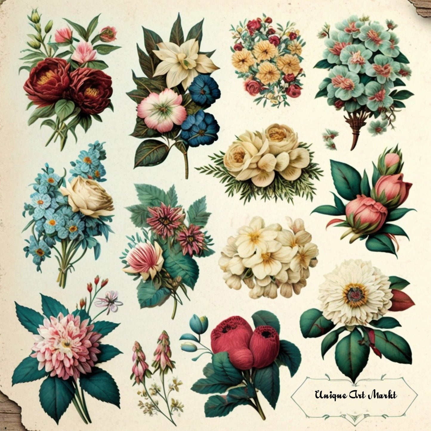 Fussy Cut Flowers Mega Pack, +1000 Digital Fussy Cut Flower psc, vintage, Digital Flowers, Printable Flowers, flower Ephemera junk Journal