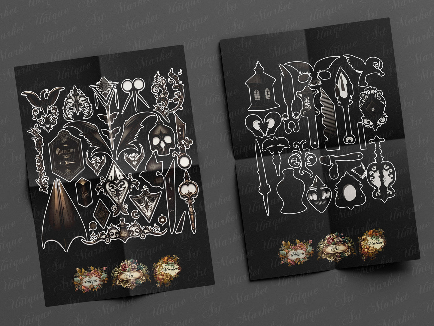 witchcraft junk journal kit, VOL 02 , Printable stickers , Gothic skull , witch craft , white , gothic , black magic , spirits , Fussy cuts