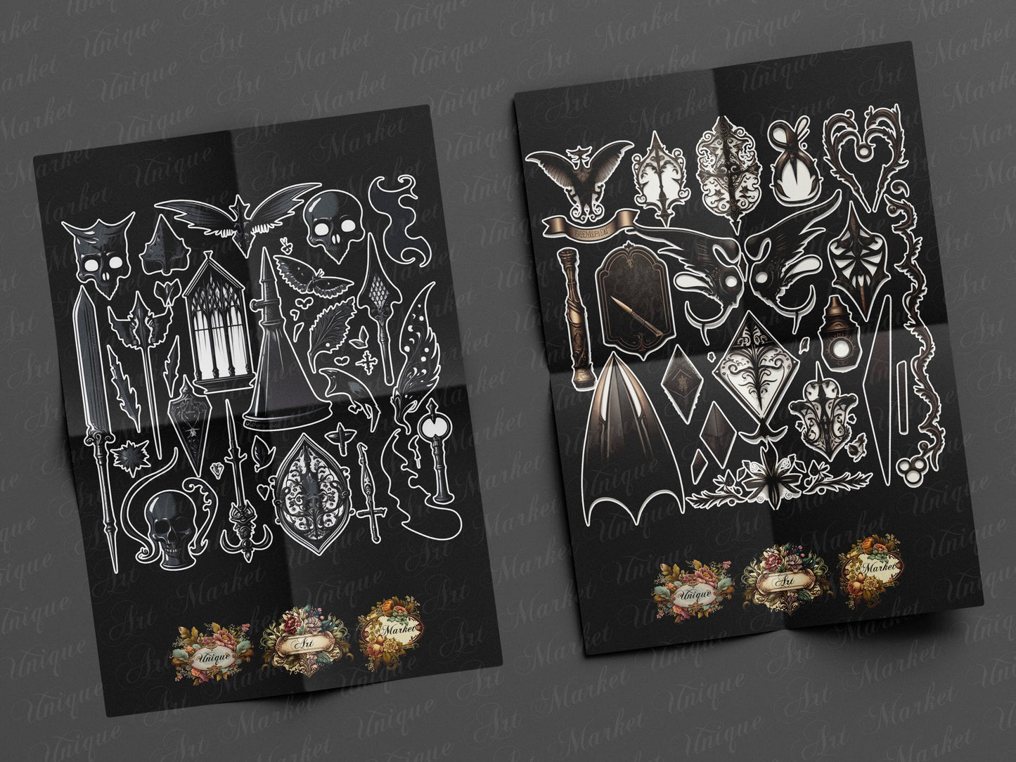 witchcraft junk journal kit, VOL 02 , Printable stickers , Gothic skull , witch craft , white , gothic , black magic , spirits , Fussy cuts