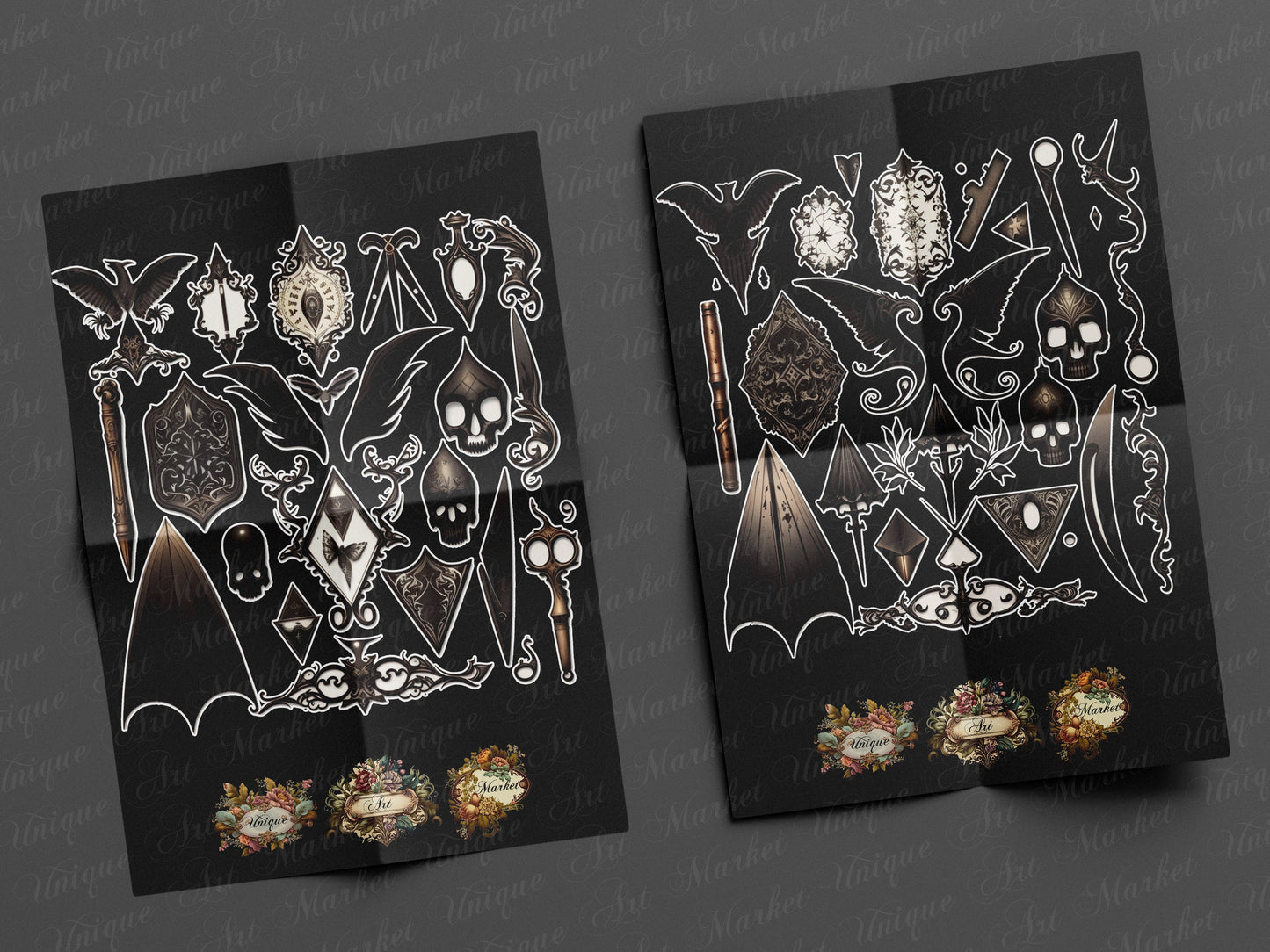 witchcraft junk journal kit, VOL 02 , Printable stickers , Gothic skull , witch craft , white , gothic , black magic , spirits , Fussy cuts