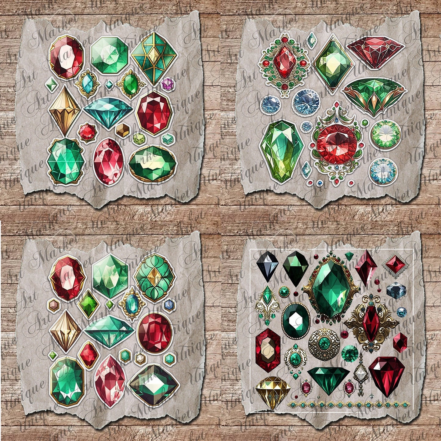 Vintage fussy cut jewelry Gemstone diamonds, junk journal ephemera, diamonds stickers, digital printable, collage , floral stickers, sparkle