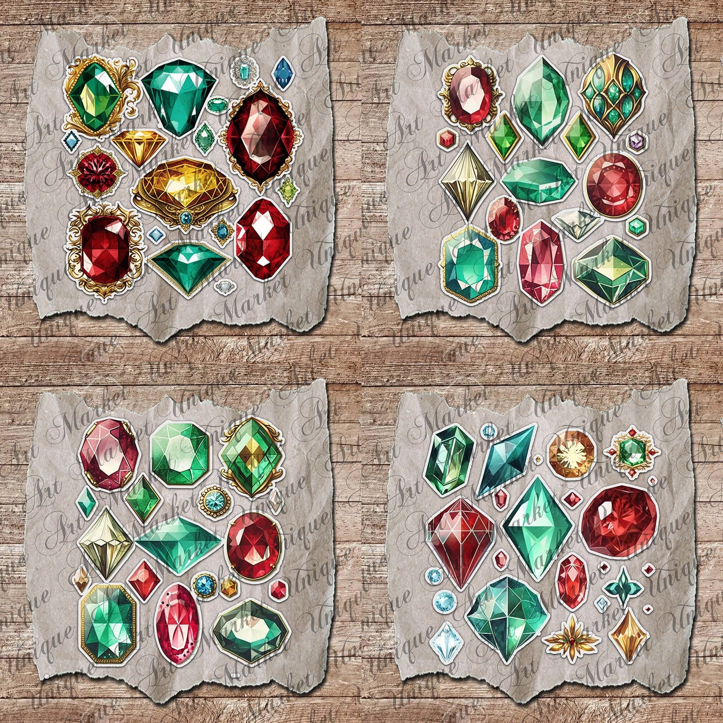 Vintage fussy cut jewelry Gemstone diamonds, junk journal ephemera, diamonds stickers, digital printable, collage , floral stickers, sparkle