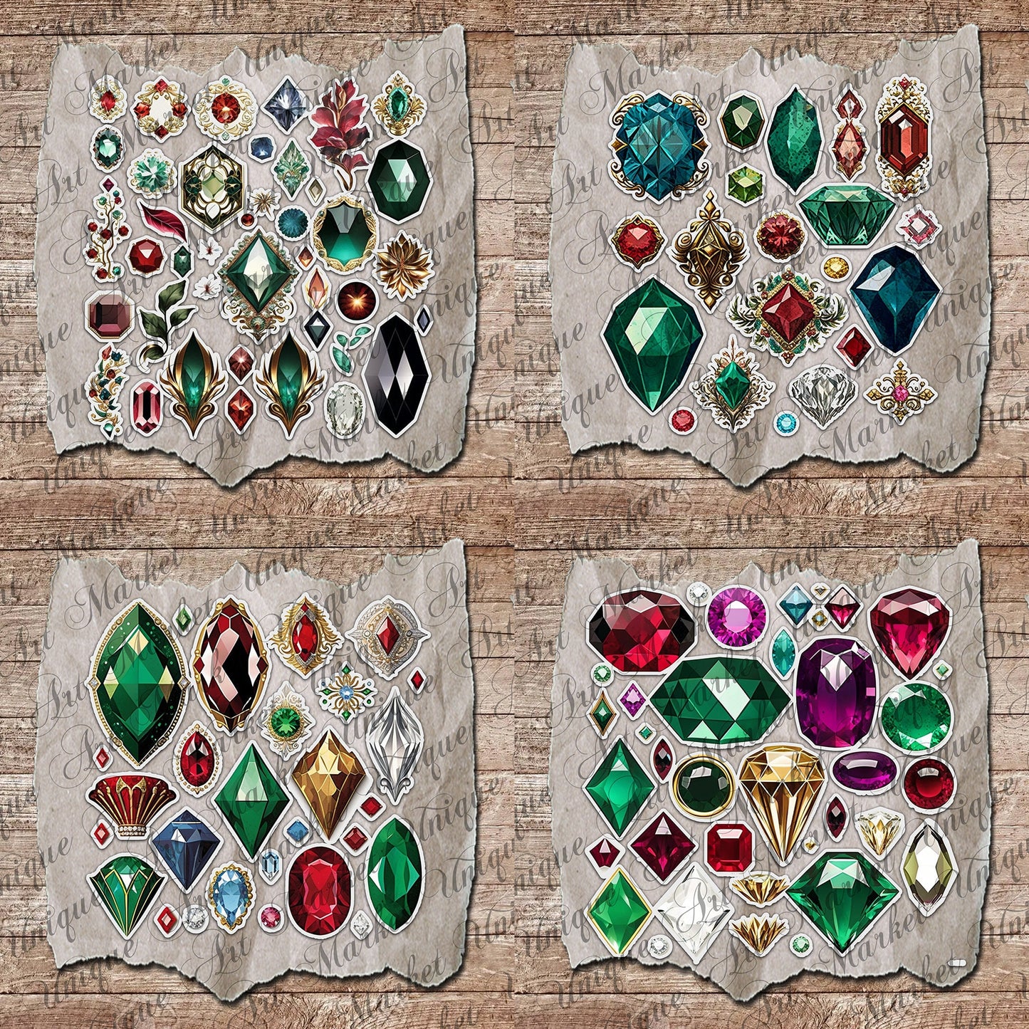 Vintage fussy cut jewelry Gemstone diamonds, junk journal ephemera, diamonds stickers, digital printable, collage , floral stickers, sparkle