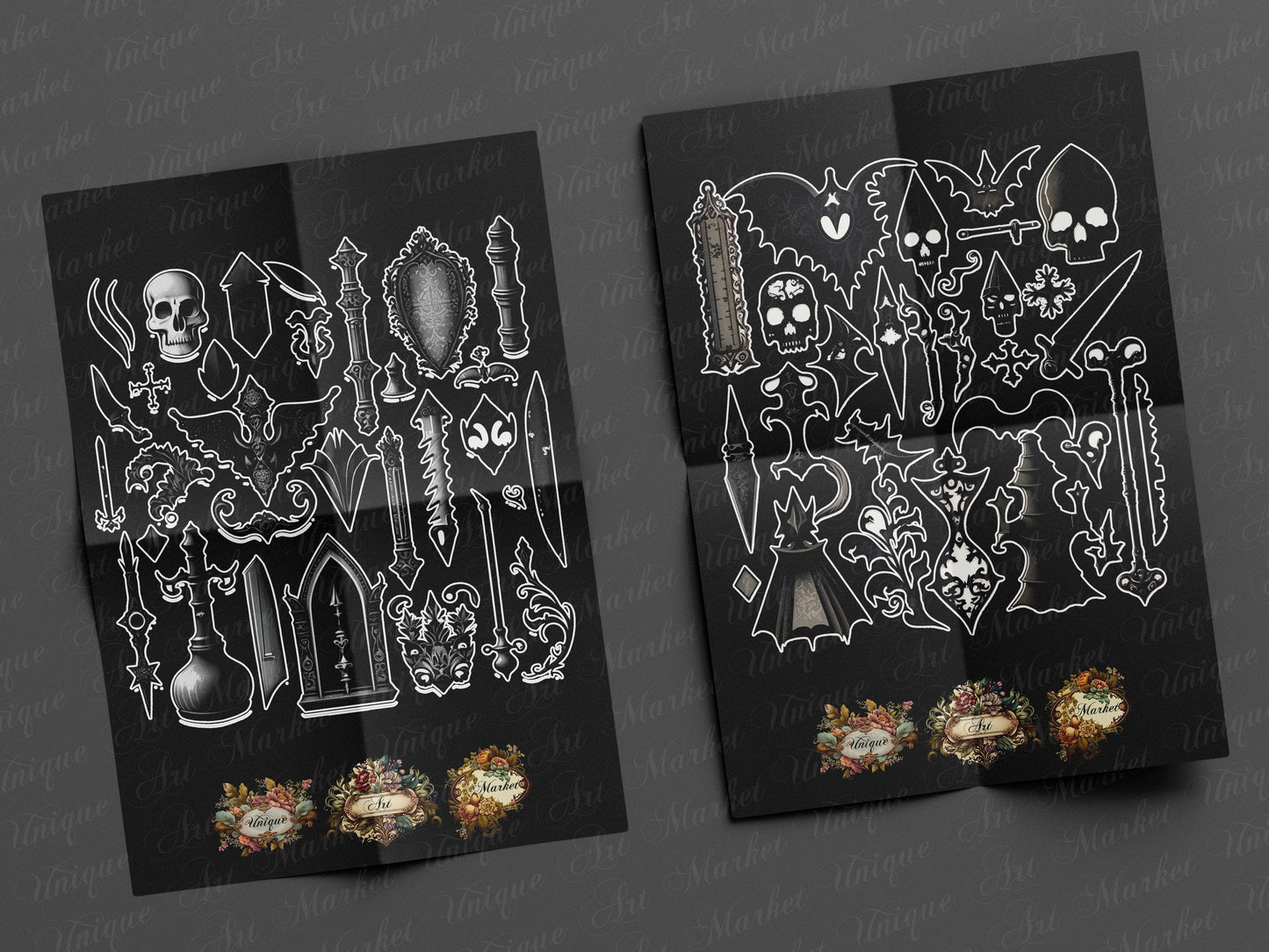witchcraft junk journal kit, VOL 02 , Printable stickers , Gothic skull , witch craft , white , gothic , black magic , spirits , Fussy cuts