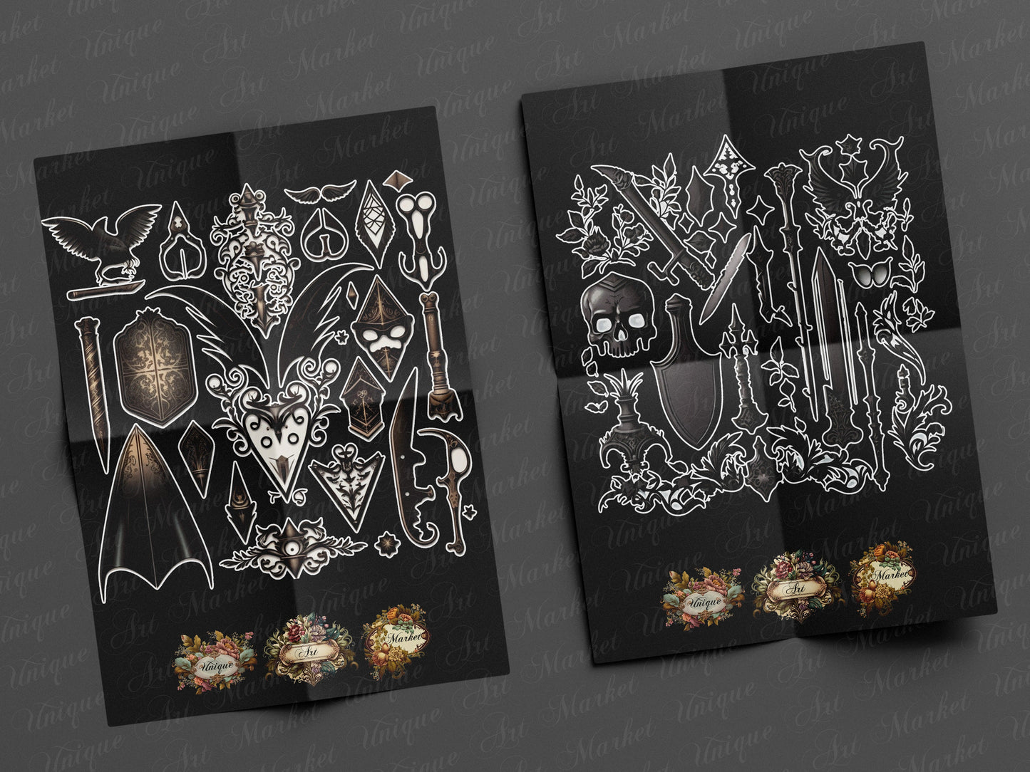 witchcraft junk journal kit, VOL 02 , Printable stickers , Gothic skull , witch craft , white , gothic , black magic , spirits , Fussy cuts