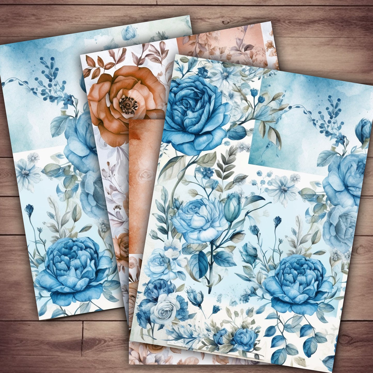 Vintage floral Journal Pages , Digital Papers , floral ephemera pack , Scrapbooking junk Journaling , Printable Download , Blue flowers