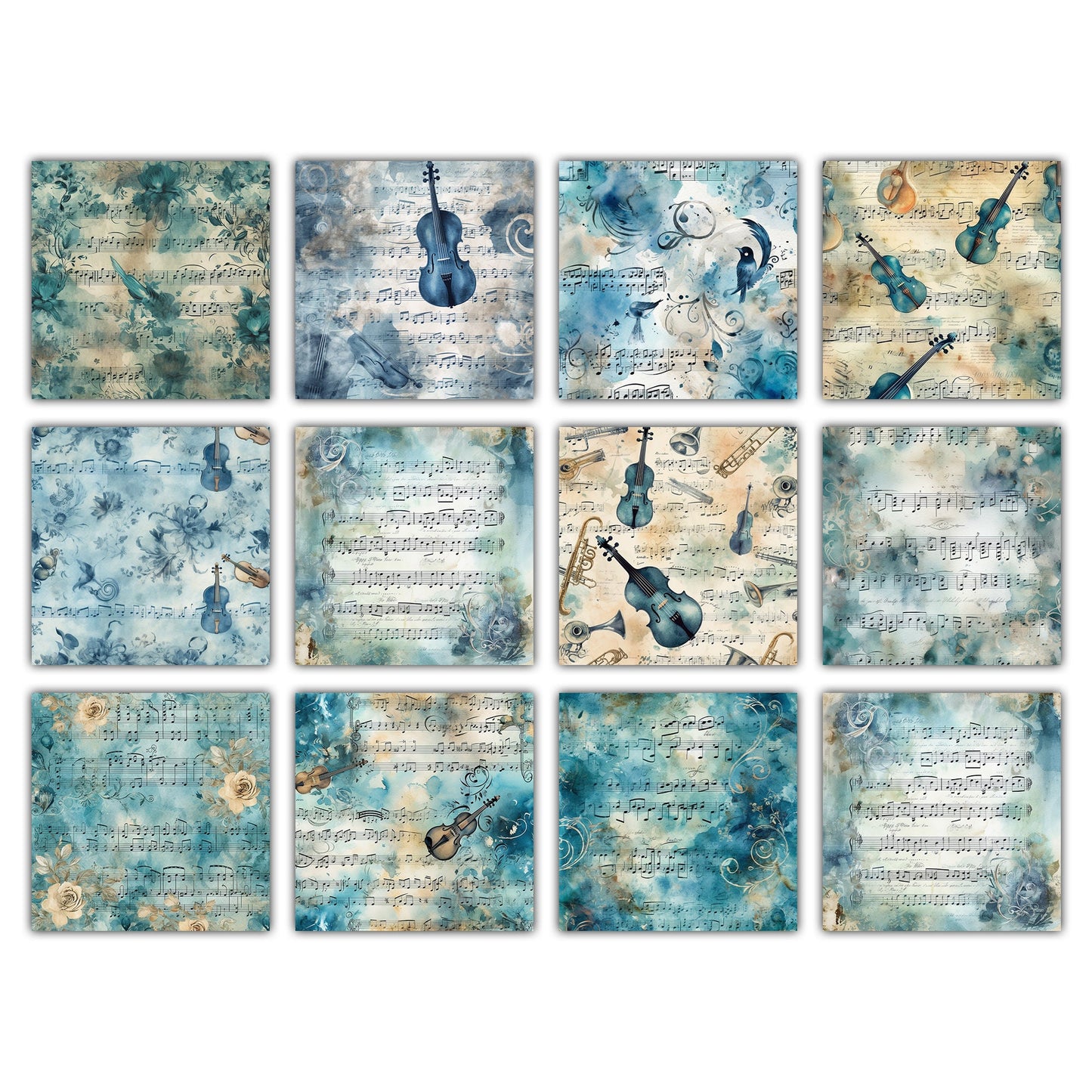 Vintage music Journal Pages , Digital Papers , Music Ephemera Pack , Scrapbooking Junk Journaling , Printable Download , Blue ephemera junk