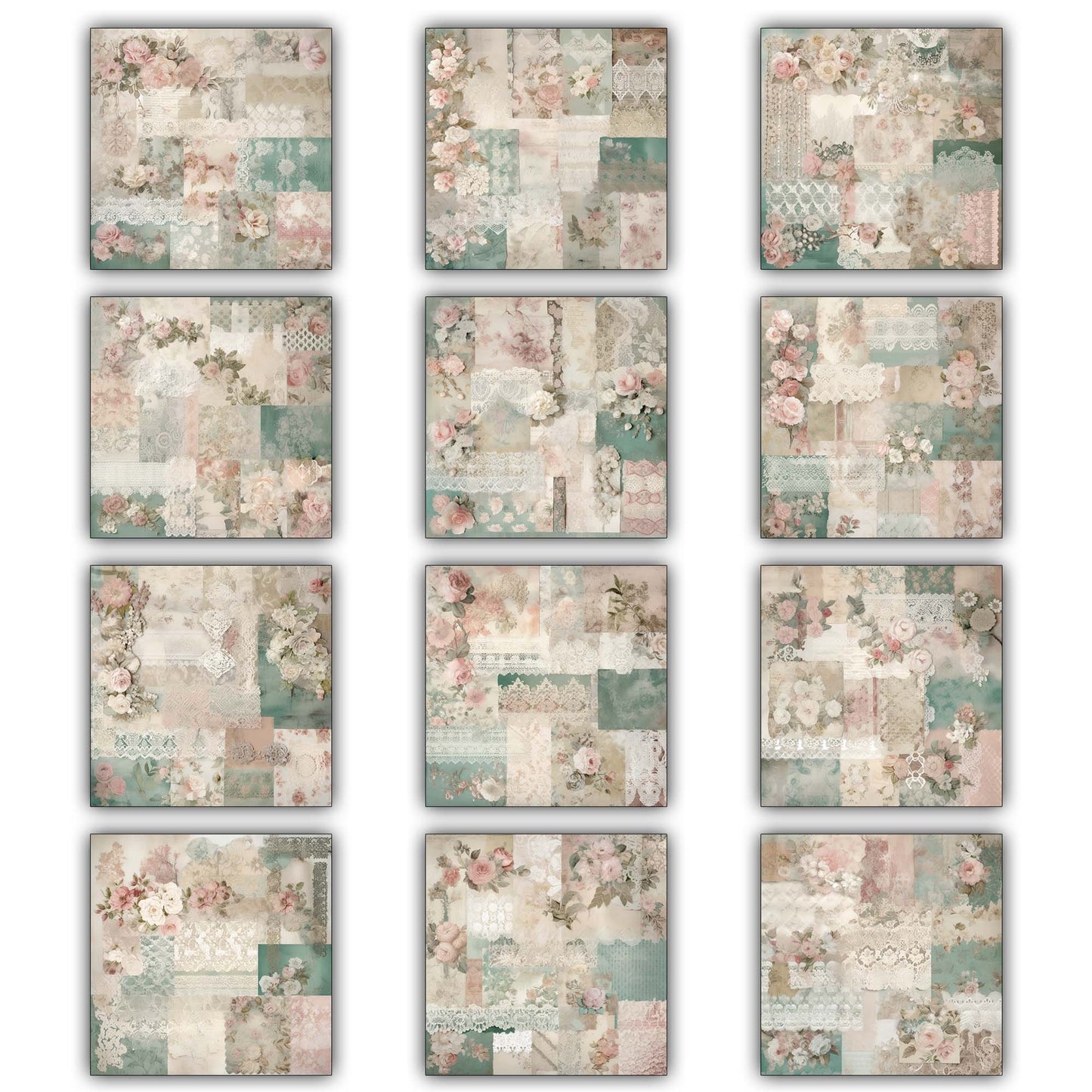 Vintage shabby chic Journal Pages 02, Digital Papers , Shabby Chic Backgrounds , Scrapbooking Junk Journaling , Printable Download , Floral