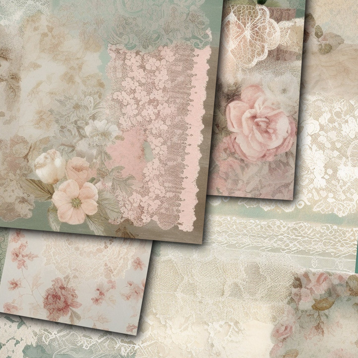 Vintage shabby chic Journal Pages 02, Digital Papers , Shabby Chic Backgrounds , Scrapbooking Junk Journaling , Printable Download , Floral