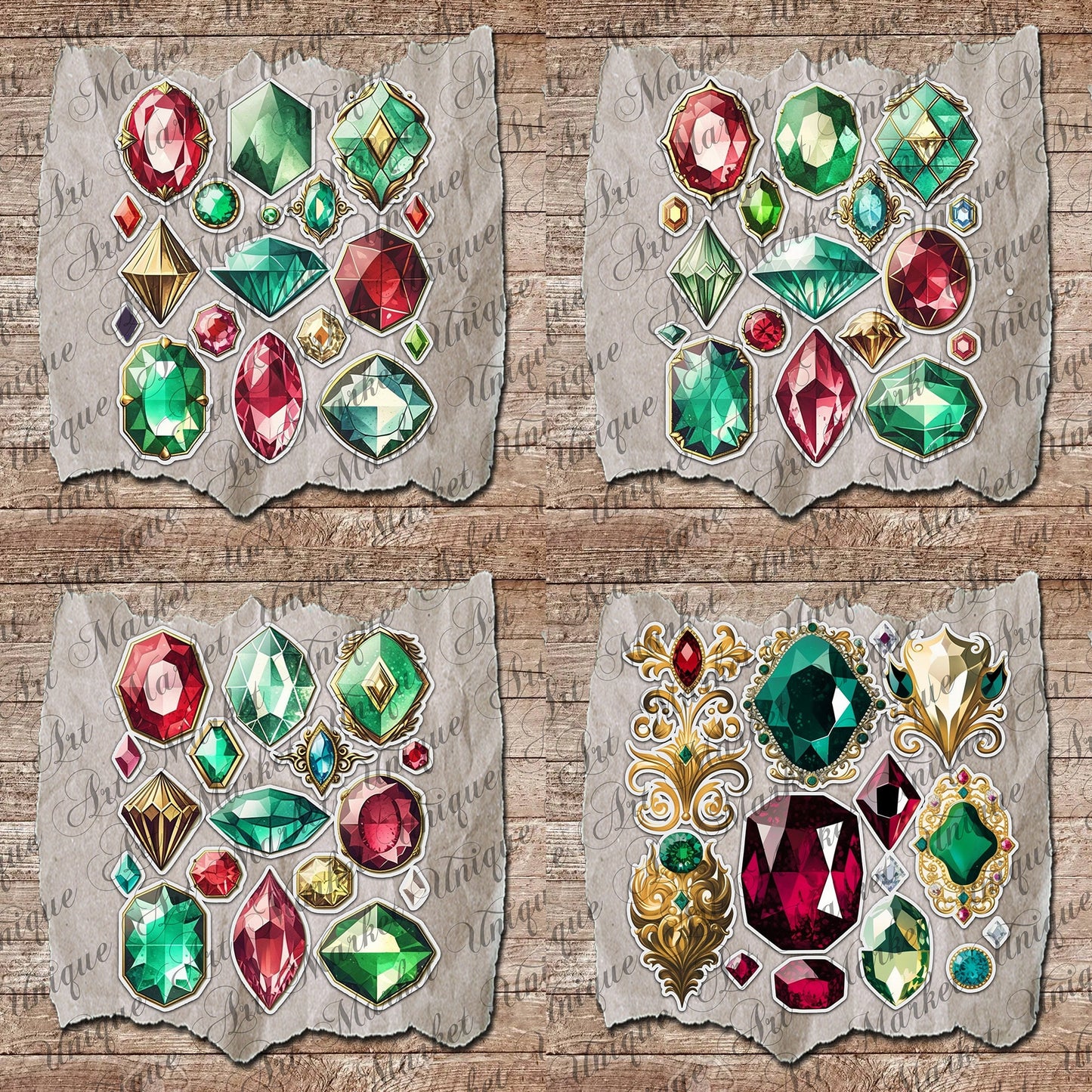 Vintage fussy cut jewelry Gemstone diamonds, junk journal ephemera, diamonds stickers, digital printable, collage , floral stickers, sparkle