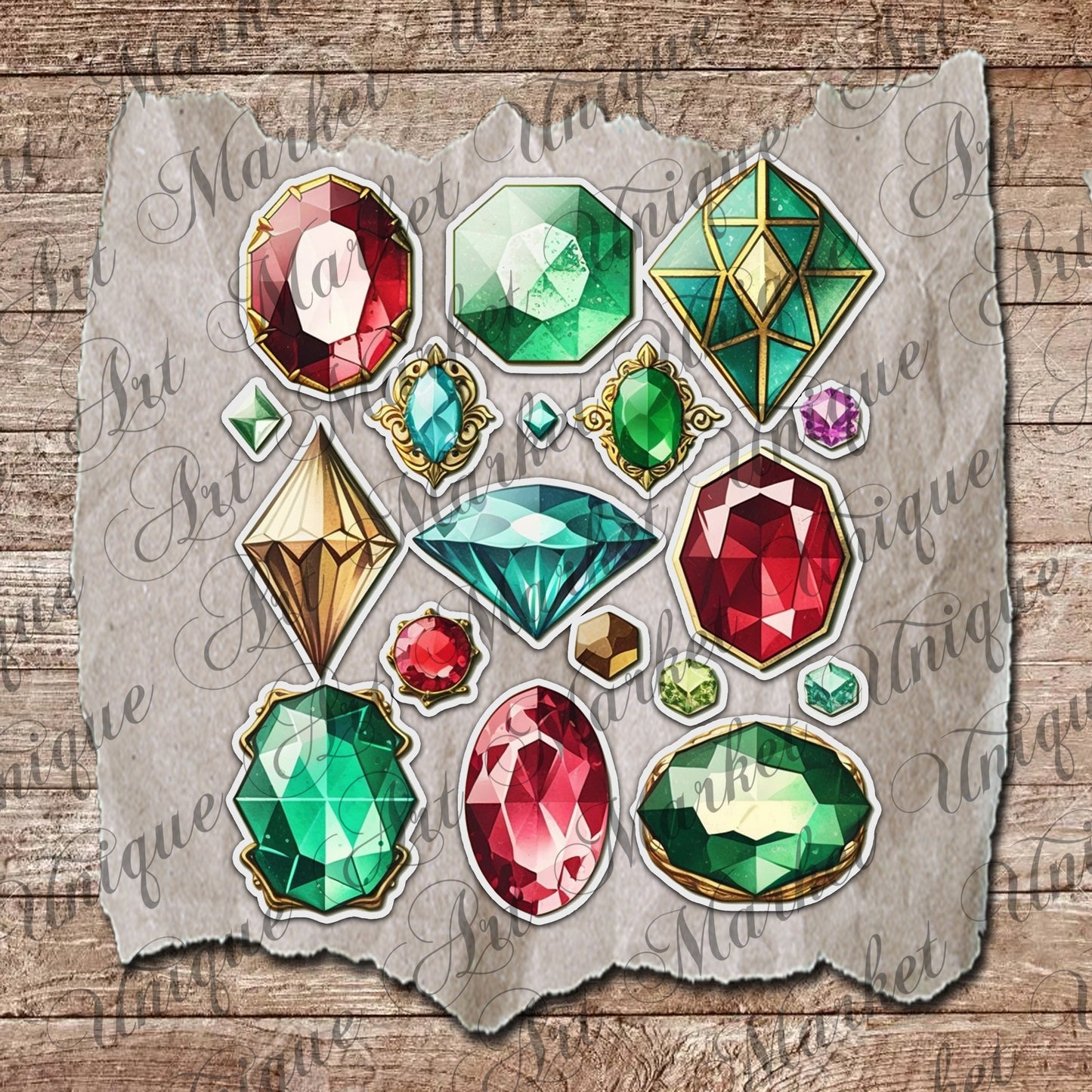 Vintage fussy cut jewelry Gemstone diamonds, junk journal ephemera, diamonds stickers, digital printable, collage , floral stickers, sparkle