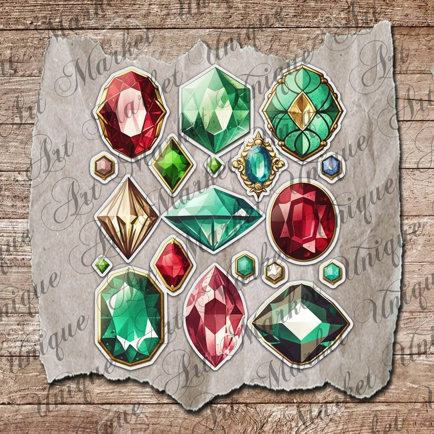Vintage fussy cut jewelry Gemstone diamonds, junk journal ephemera, diamonds stickers, digital printable, collage , floral stickers, sparkle