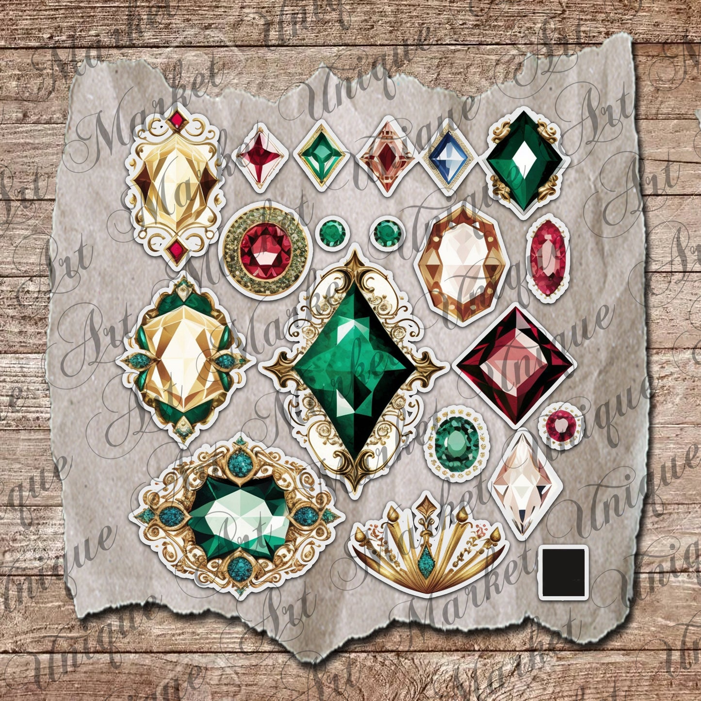 Vintage fussy cut jewelry Gemstone diamonds, junk journal ephemera, diamonds stickers, digital printable, collage , floral stickers, sparkle