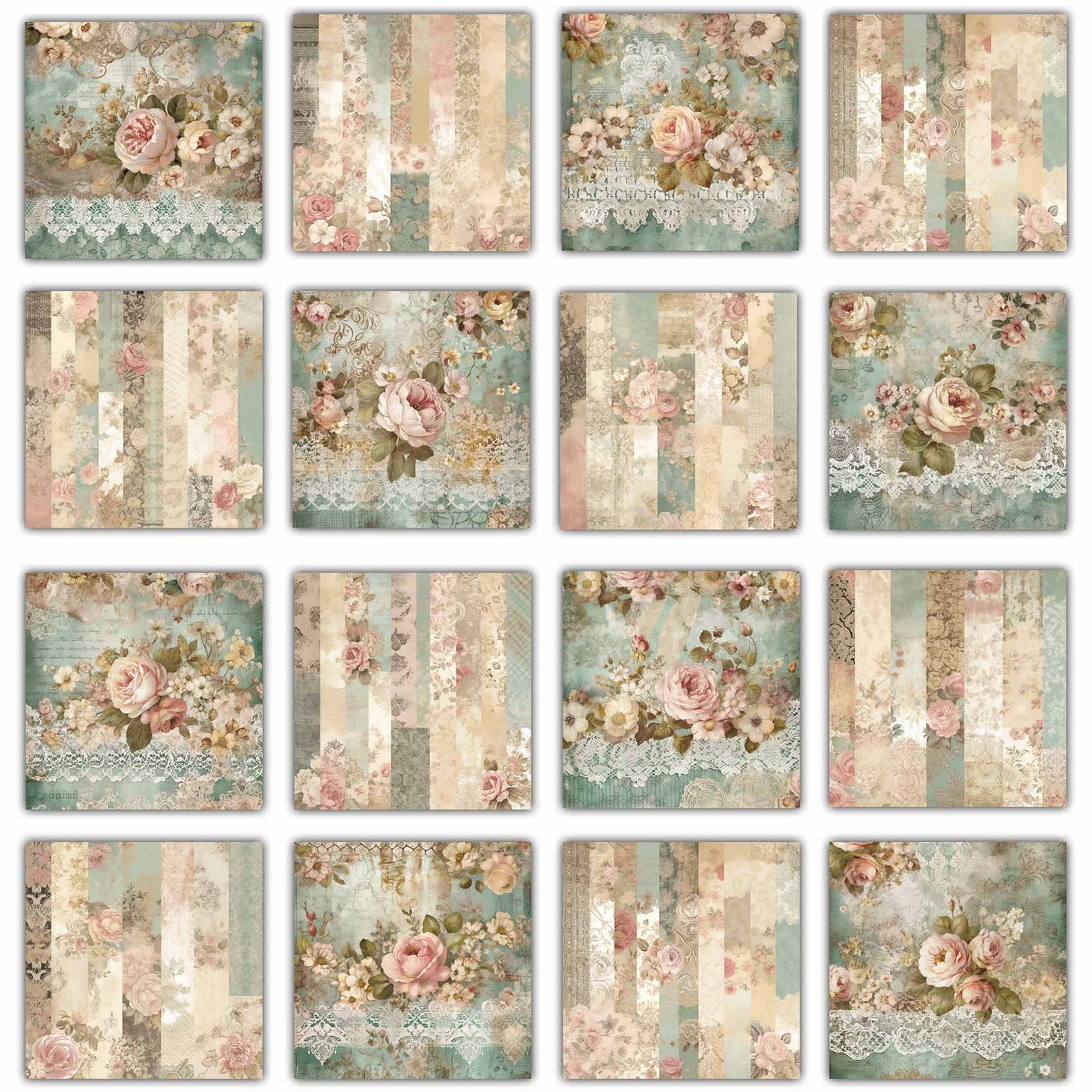 Vintage shabby chic Journal Pages V03, Digital Papers , Shabby Chic Backgrounds , Scrapbooking Junk Journaling , Printable Download , Floral