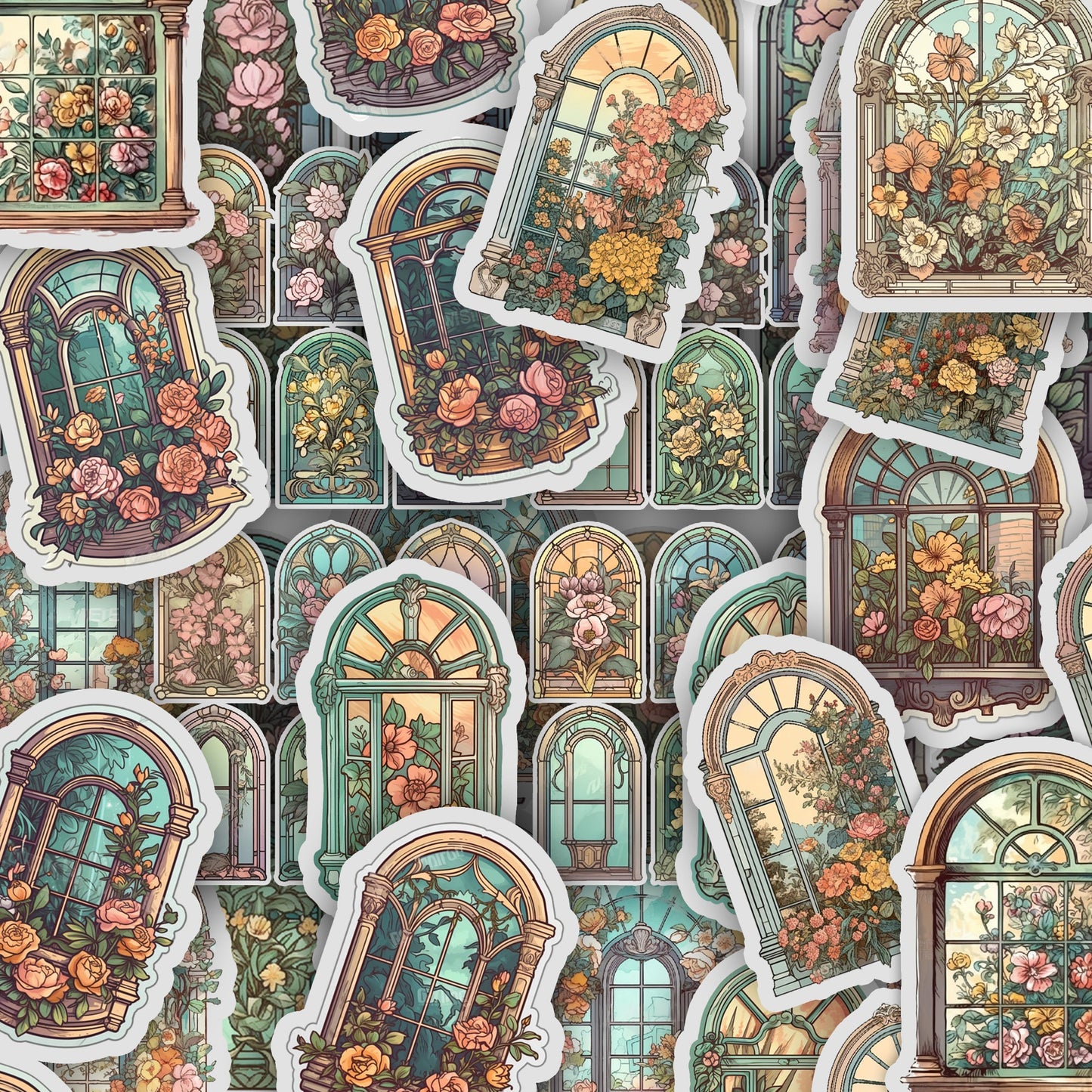 Vintage fussy cut windows floral , junk journal ephemera, window stickers , digital printable , ephemera, window stickers , floral sticker