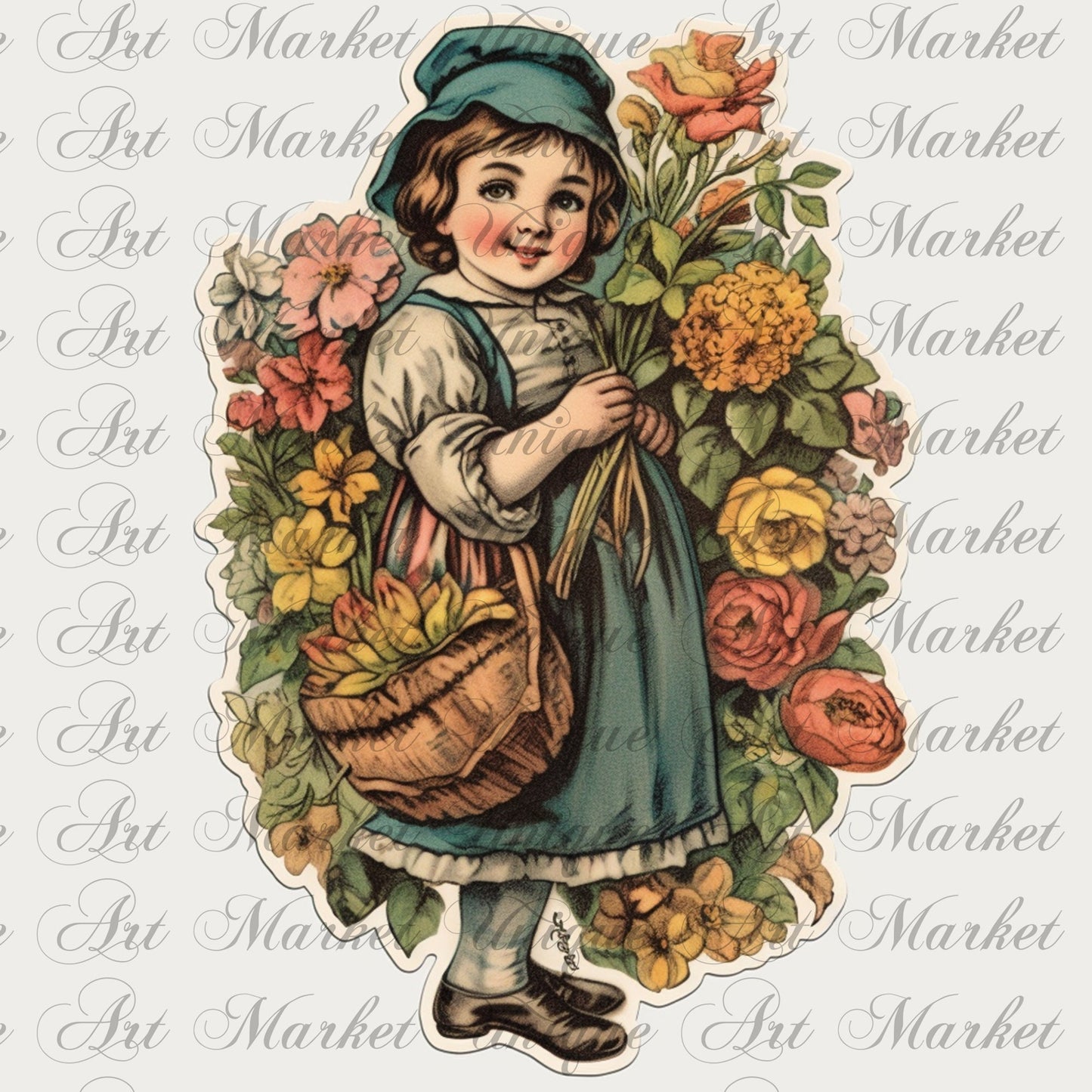 Vintage fussy cut cute girls , junk journal ephemera, girl stickers , digital printable , collage , kids stickers , floral stickers cutout