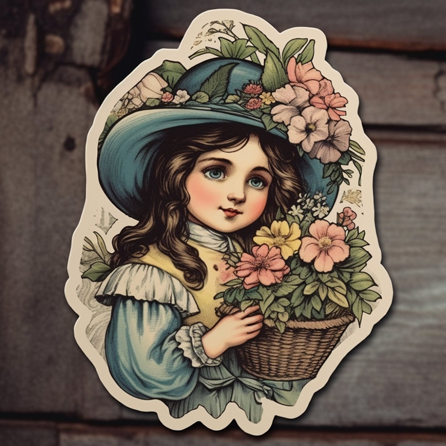Vintage fussy cut cute girls , junk journal ephemera, girl stickers , digital printable , collage , kids stickers , floral stickers cutout