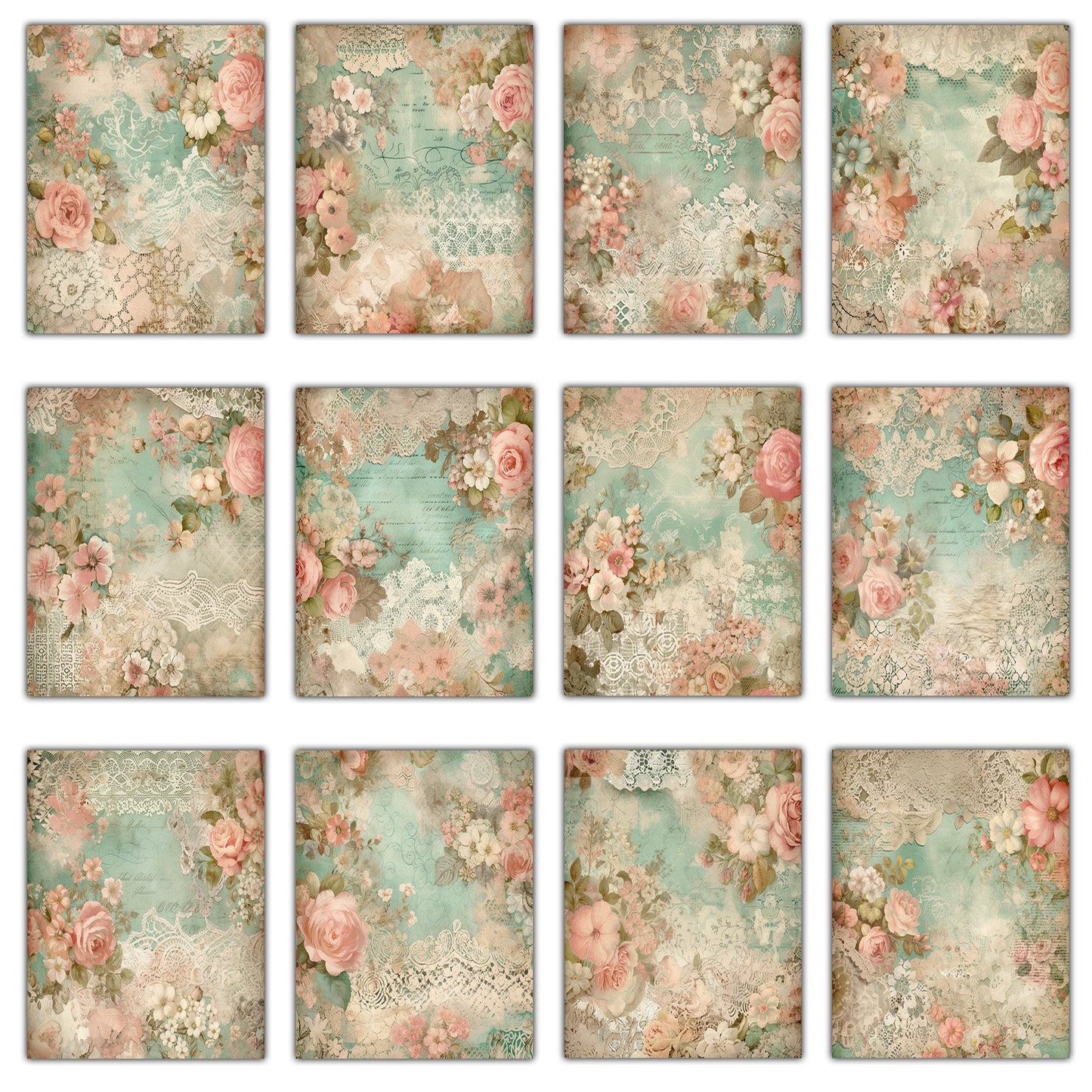Vintage shabby chic Journal Pages , Digital Papers , shabby chic Ephemera Pack , Scrapbooking Junk Journaling , Printable Download , Floral