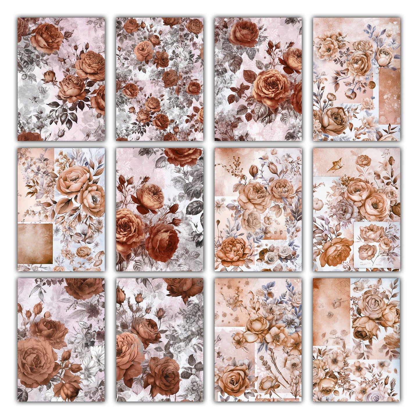 Vintage floral Journal Pages , Digital Papers , floral ephemera pack , Scrapbooking junk Journaling , Printable Download , Blue flowers