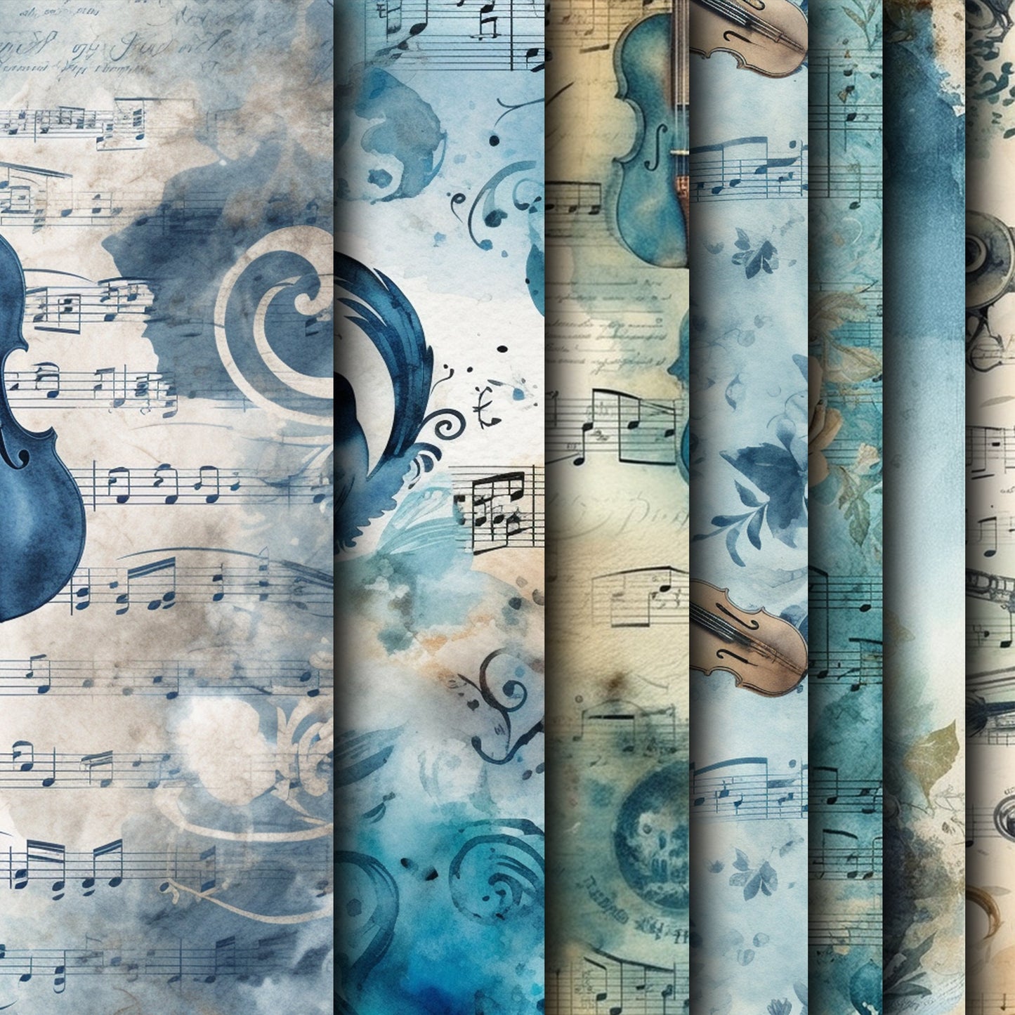 Vintage music Journal Pages , Digital Papers , Music Ephemera Pack , Scrapbooking Junk Journaling , Printable Download , Blue ephemera junk